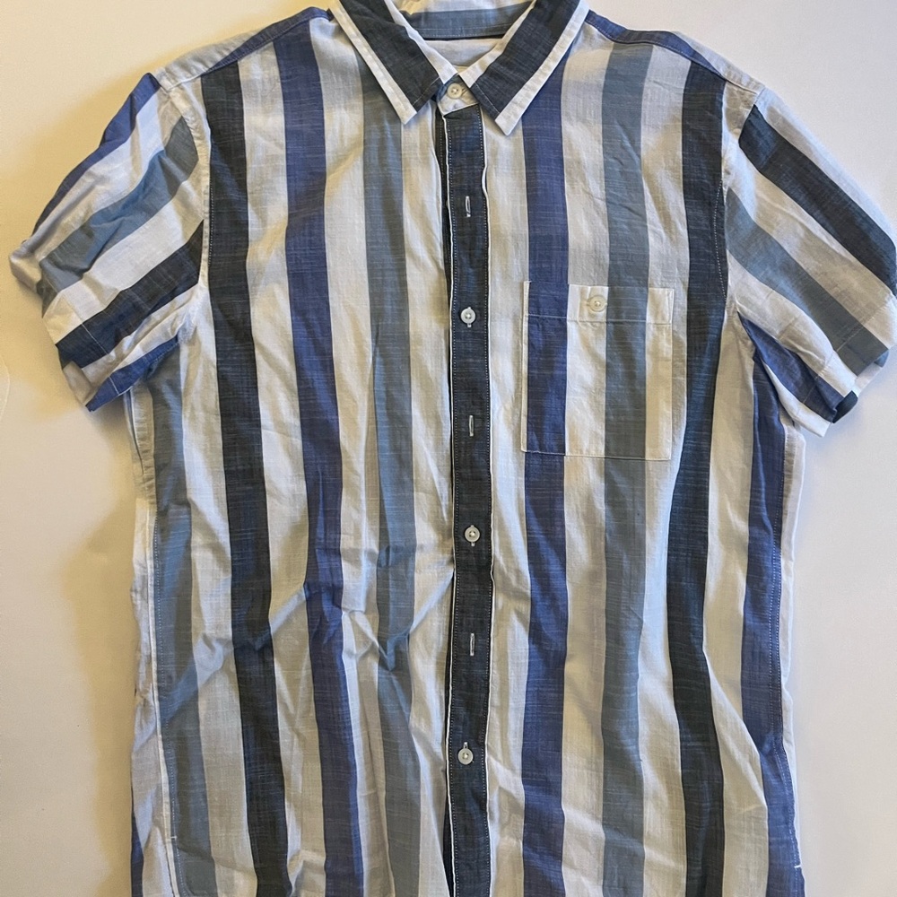 American Eagle Outfitters Blue and White Casual Button Down Shirt